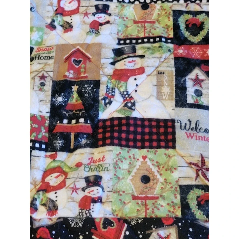 Handmade Rag Quilt Throw Blanket Snowman Christmas Farmhouse Rustic Red Green